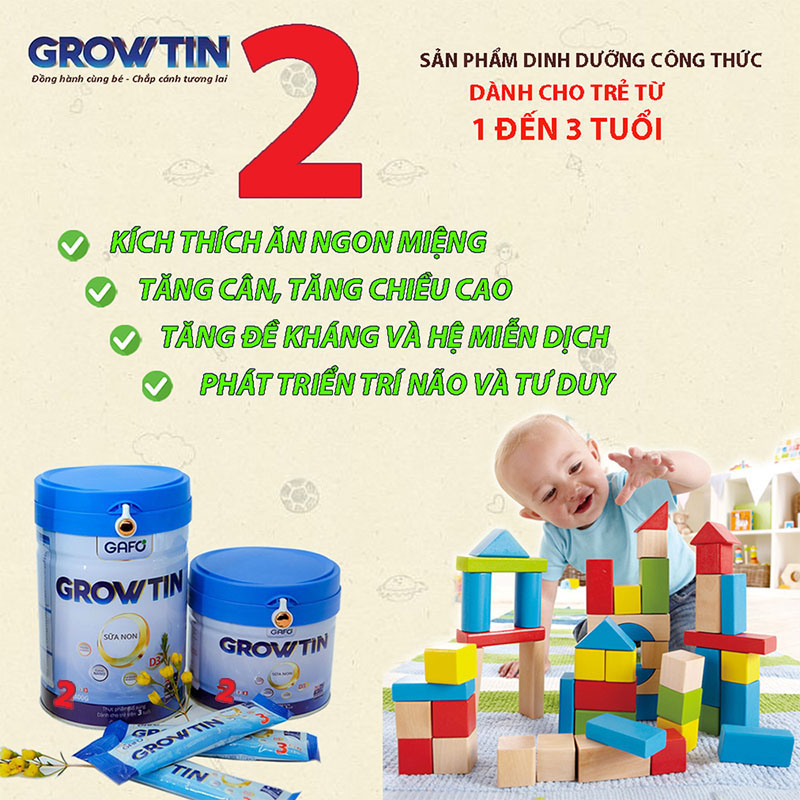 Sữa Gafo Growtin 2 tốt cho sự phát triển toàn diện của trẻ từ 1 đến 3 tuổi